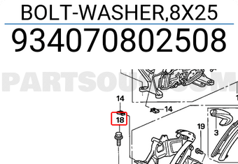 Honda 934070802508 BOLT-WASHER,8X25