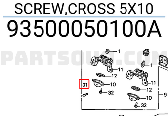 Honda 93500050100A SCREW,CROSS 5X10