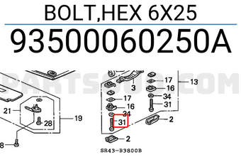 Honda 93500060250A BOLT,HEX 6X25