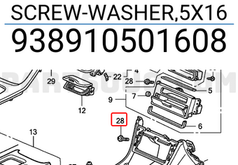 Honda 938910501608 SCREW-WASHER,5X16