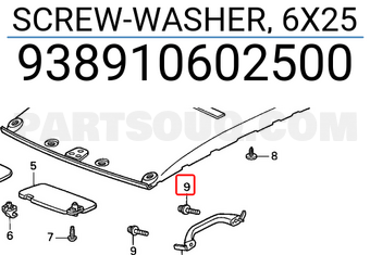 Honda 938910602500 SCREW-WASHER, 6X25