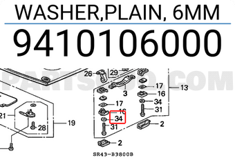 Honda 9410106000 WASHER,PLAIN, 6MM