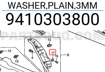 Honda 9410303800 WASHER,PLAIN,3MM