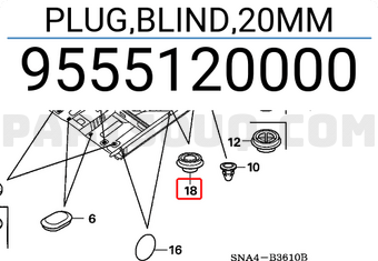 Honda 9555120000 PLUG,BLIND,20MM