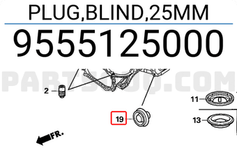 Honda 9555125000 PLUG,BLIND,25MM
