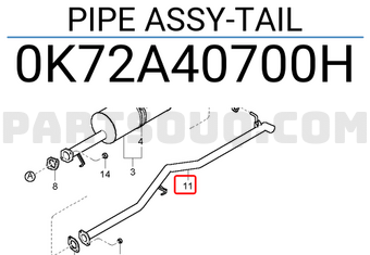 Hyundai / KIA 0K72A40700H PIPE ASSY-TAIL