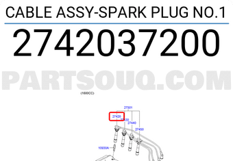 Hyundai / KIA 2742037200 CABLE ASSY-SPARK PLUG NO.1