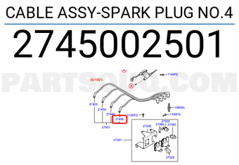Hyundai / KIA 2745002501 CABLE ASSY-SPARK PLUG NO.4