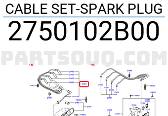 Hyundai / KIA 2750102B00 CABLE SET-SPARK PLUG