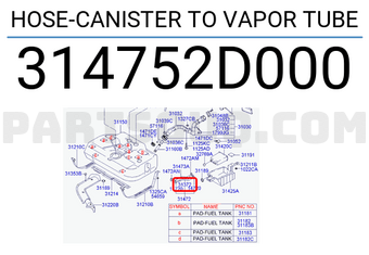 Hyundai / KIA 314752D000 HOSE-CANISTER TO VAPOR TUBE