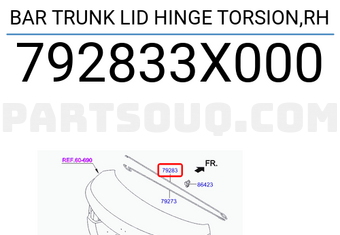 Hyundai / KIA 792833X000 BAR TRUNK LID HINGE TORSION,RH