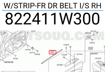 Hyundai / KIA 822411W300 W/STRIP-FR DR BELT I/S RH