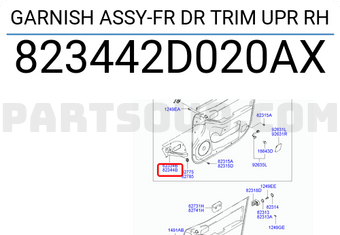 Hyundai / KIA 823442D020AX GARNISH ASSY-FR DR TRIM UPR RH