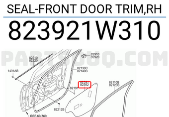 Hyundai / KIA 823921W310 SEAL-FRONT DOOR TRIM,RH