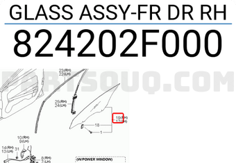 Hyundai / KIA 824202F000 GLASS ASSY-FR DR RH