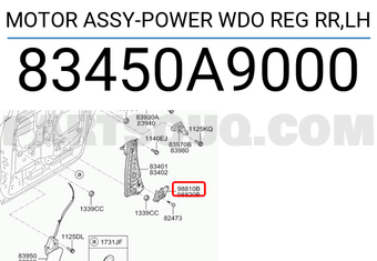 Hyundai / KIA 83450A9000 MOTOR ASSY-POWER WDO REG RR,LH