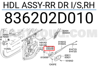 Hyundai / KIA 836202D010 HDL ASSY-RR DR I/S,RH