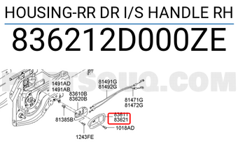 Hyundai / KIA 836212D000ZE HOUSING-RR DR I/S HANDLE RH