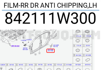 Hyundai / KIA 842111W300 FILM-RR DR ANTI CHIPPING,LH
