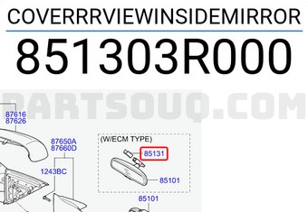 Hyundai / KIA 851303R000 COVERRRVIEWINSIDEMIRROR