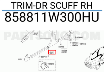 Hyundai / KIA 858811W300HU TRIM-DR SCUFF RH