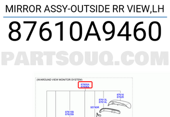 Hyundai / KIA 87610A9460 MIRROR ASSY-OUTSIDE RR VIEW,LH