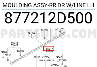 Hyundai / KIA 877212D500 MOULDING ASSY-RR DR W/LINE LH
