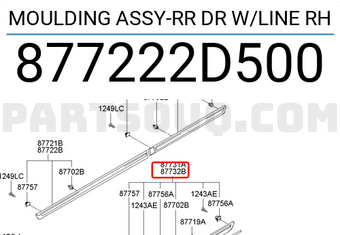 Hyundai / KIA 877222D500 MOULDING ASSY-RR DR W/LINE RH