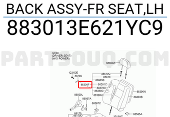 Hyundai / KIA 883013E621YC9 BACK ASSY-FR SEAT,LH
