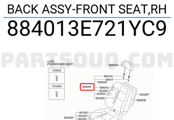Hyundai / KIA 884013E721YC9 BACK ASSY-FRONT SEAT,RH