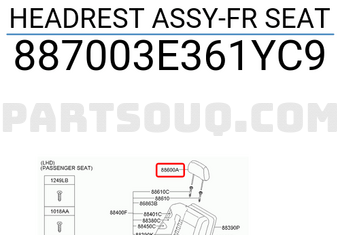 Hyundai / KIA 887003E361YC9 HEADREST ASSY-FR SEAT