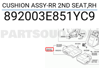 Hyundai / KIA 892003E851YC9 CUSHION ASSY-RR 2ND SEAT,RH