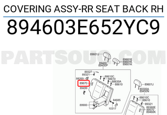 Hyundai / KIA 894603E652YC9 COVERING ASSY-RR SEAT BACK RH