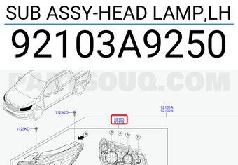 Hyundai / KIA 92103A9250 SUB ASSY-HEAD LAMP,LH