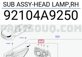 Hyundai / KIA 92104A9250 SUB ASSY-HEAD LAMP,RH