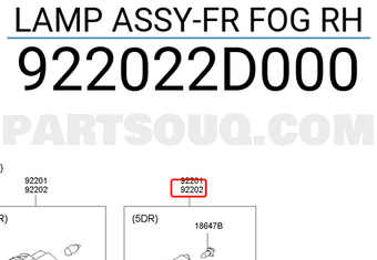 Hyundai / KIA 922022D000 LAMP ASSY-FR FOG RH