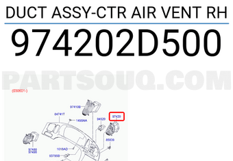 Hyundai / KIA 974202D500 DUCT ASSY-CTR AIR VENT RH