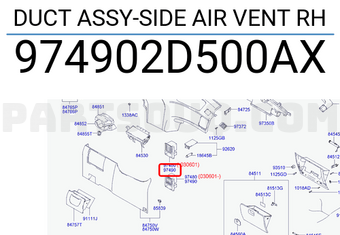 Hyundai / KIA 974902D500AX DUCT ASSY-SIDE AIR VENT RH