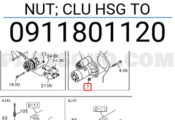Isuzu 0911801120 NUT; CLU HSG TO