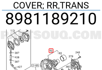 Isuzu 8981189210 COVER; RR,TRANS