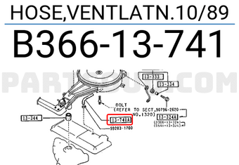 Mazda B36613741 HOSE,VENTLATN.10/89
