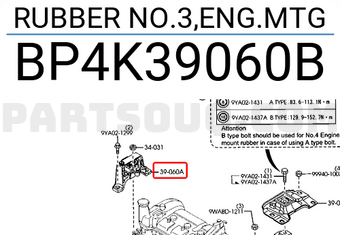 Mazda BP4K39060B RUBBER NO.3,ENG.MTG