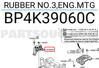 Mazda BP4K39060C RUBBER NO.3,ENG.MTG