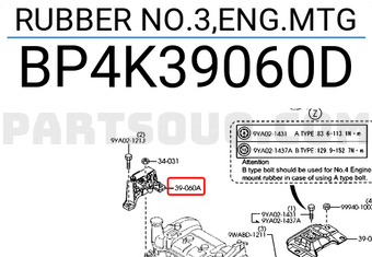 Mazda BP4K39060D RUBBER NO.3,ENG.MTG
