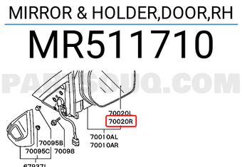 Mitsubishi MR511710 MIRROR & HOLDER,DOOR,RH