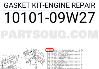 Nissan 1010109W27 GASKET KIT-ENGINE REPAIR