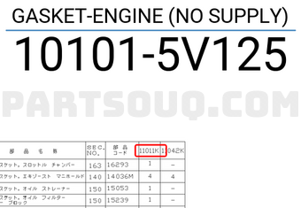 Nissan 101015V125 GASKET-ENGINE (NO SUPPLY)