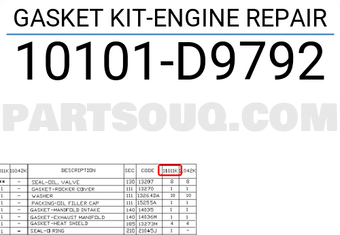 Nissan 10101D9792 GASKET KIT-ENGINE REPAIR