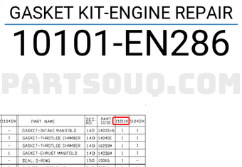 Nissan 10101EN286 GASKET KIT-ENGINE REPAIR