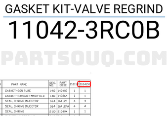 Nissan 110423RC0B GASKET KIT-VALVE REGRIND